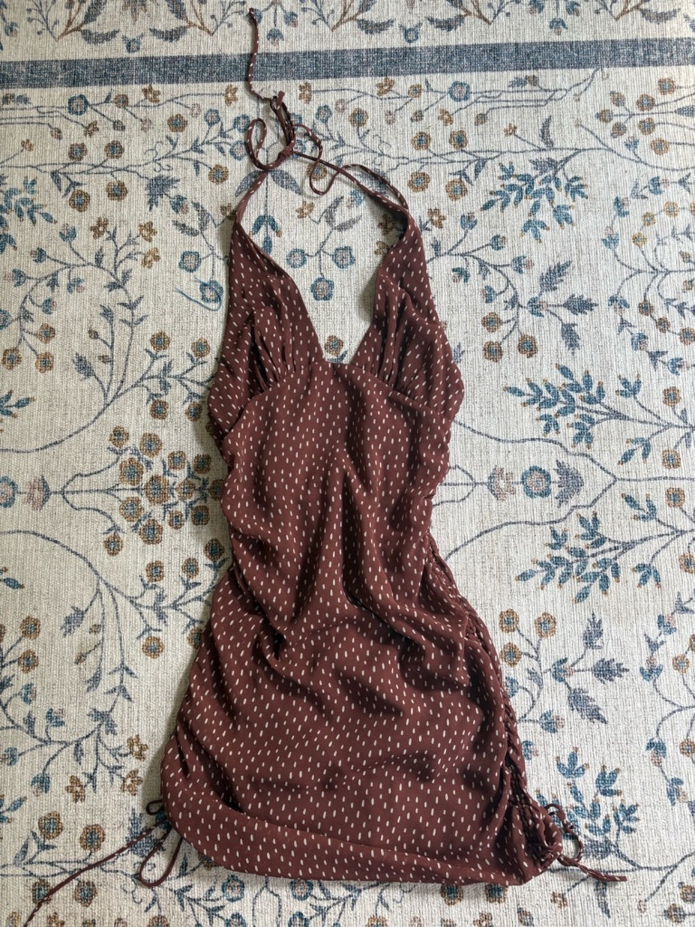 Cotton Candy Brown Mini Dress with White Dashes